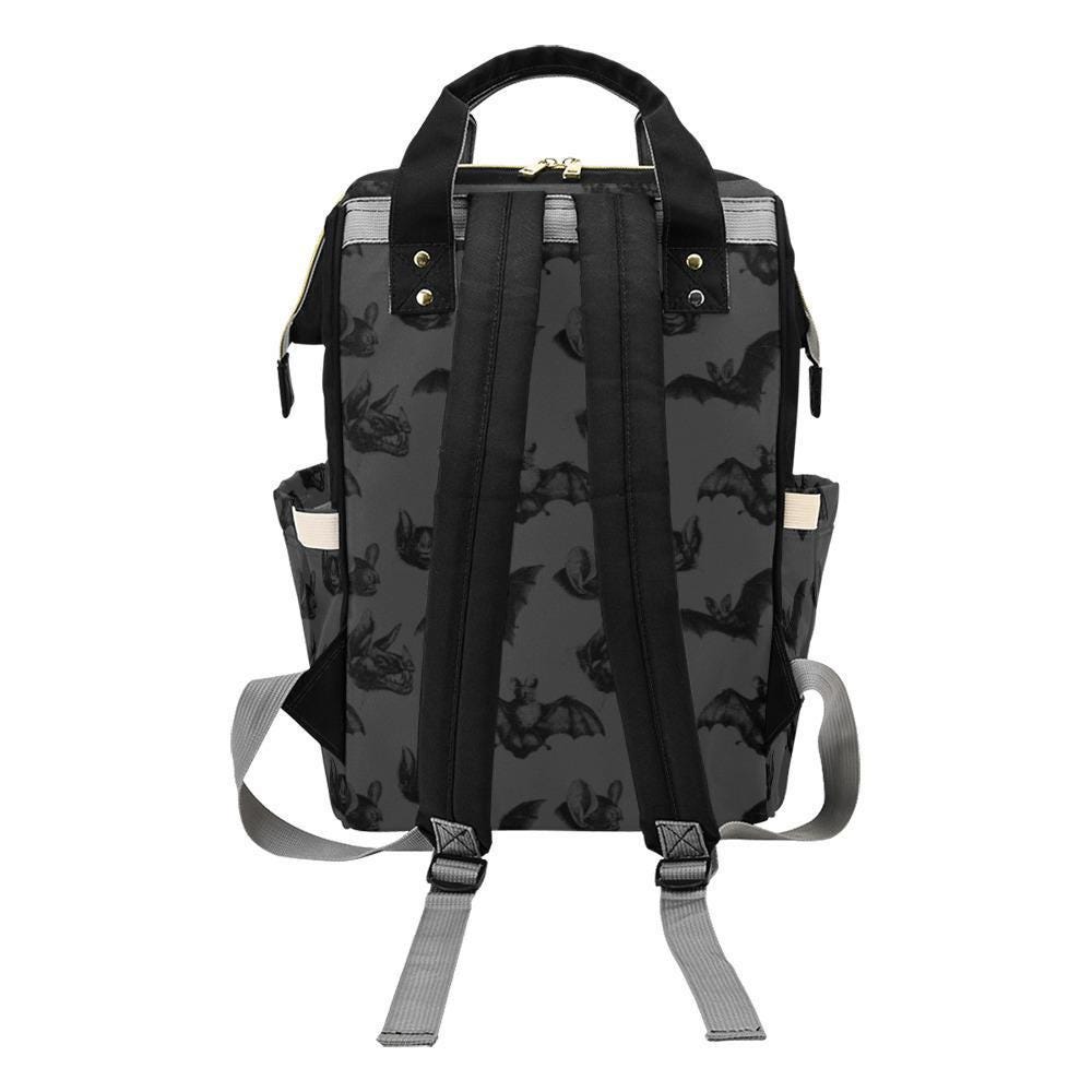 Bat Print Diaper Backpack, Gothic Mom Bag for Baby Travel and Nursery Essentials