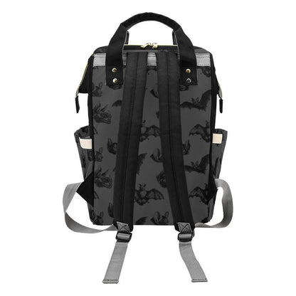 Bat Print Diaper Backpack, Gothic Mom Bag for Baby Travel and Nursery Essentials