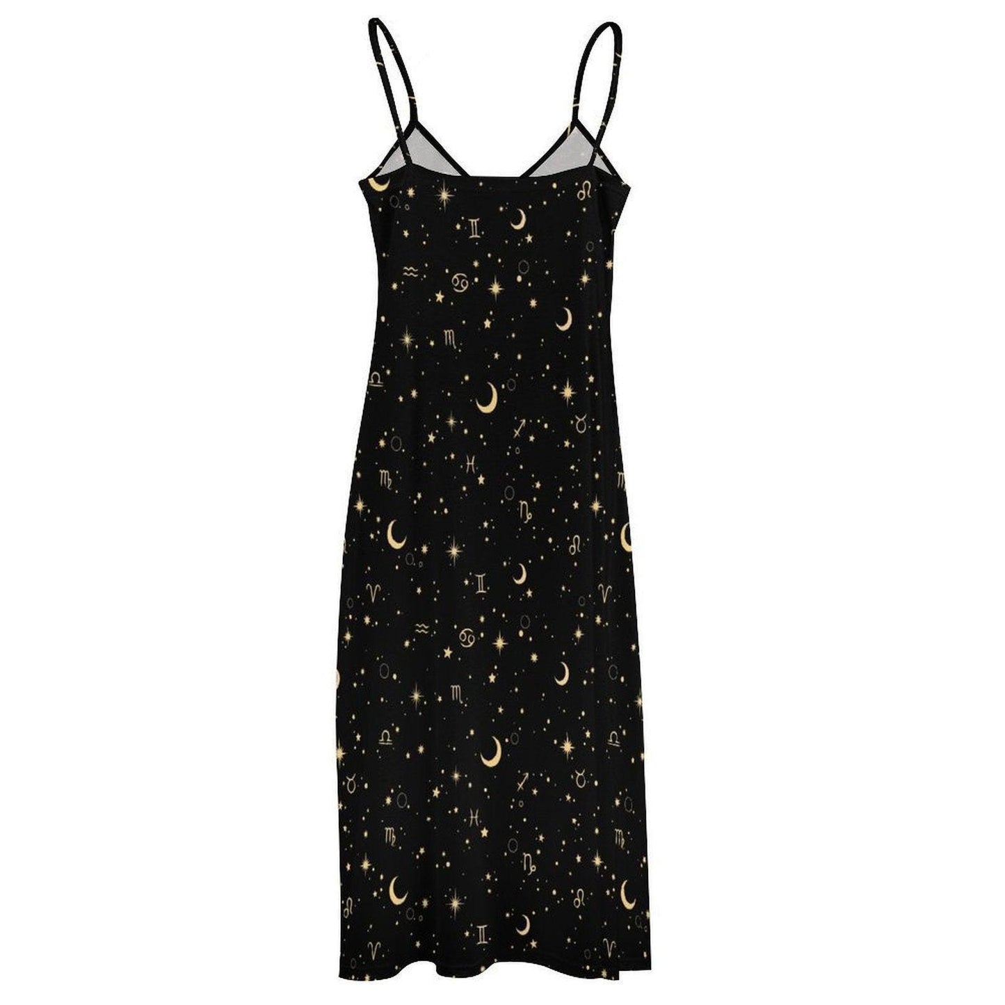 Astrology Maxi Dress, Zodiac Sign Slip Gown, Celestial Moon Star Boho Vacation Dress