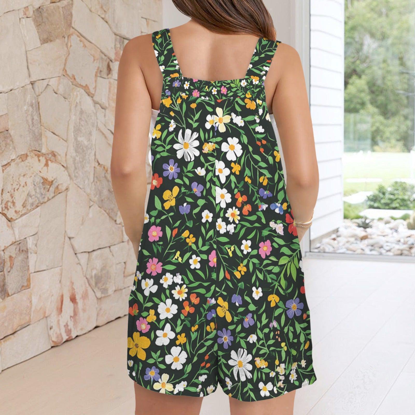 Wildflower Garden Shortalls for Women, Floral Pocket Romper, Cottagecore Spring Summer Outfit