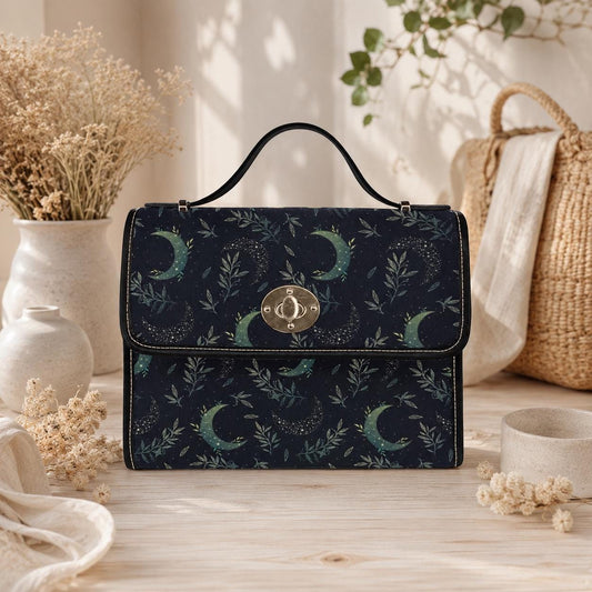 Celestial Crossbody Bag, Moon Phase Satchel Purse, Navy Witchy Handbag