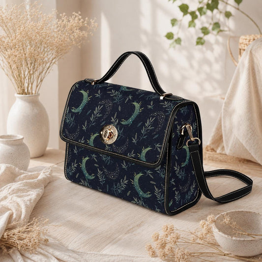 Celestial Crossbody Bag, Moon Phase Satchel Purse, Navy Witchy Handbag