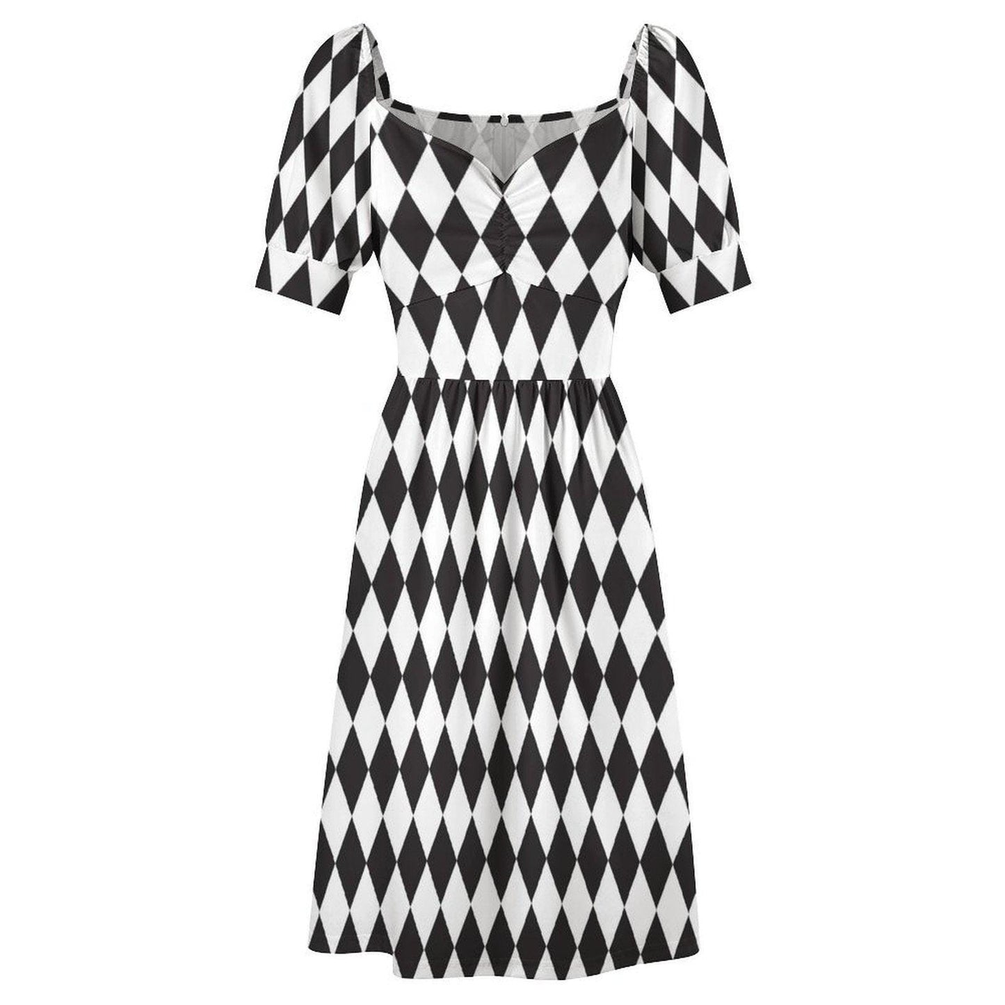 Gothic Alice Harlequin Mini Dress, Checkered Puff Sleeve Costume, Fairy Tale Halloween Outfit