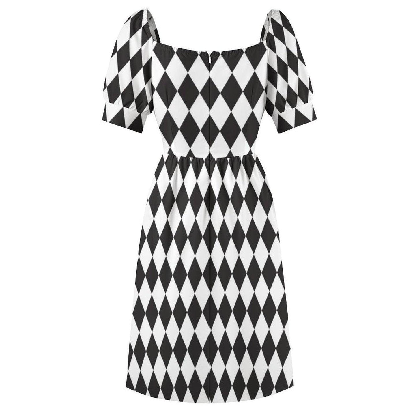 Gothic Alice Harlequin Mini Dress, Checkered Puff Sleeve Costume, Fairy Tale Halloween Outfit