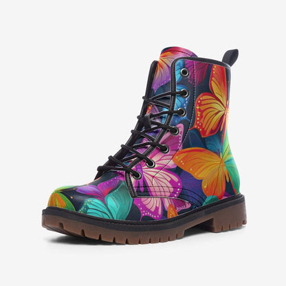 Butterfly Combat Boots, Rainbow Lace Up Ankle Boots, Colorful Statement Shoes for Women