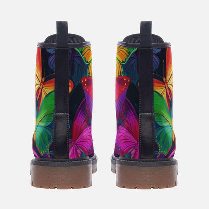 Butterfly Combat Boots, Rainbow Lace Up Ankle Boots, Colorful Statement Shoes for Women