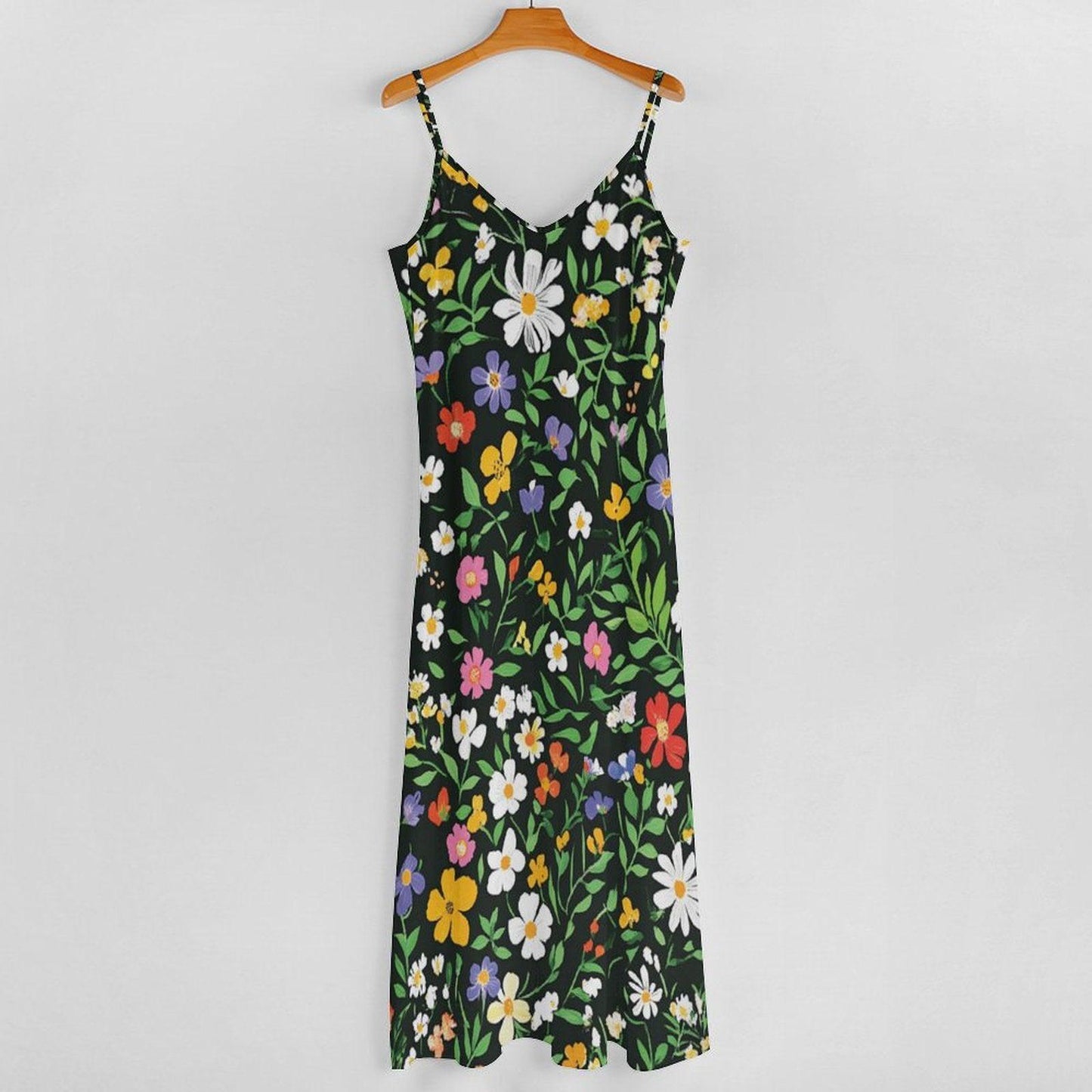 Wildflower Garden Maxi Dress, Green Floral Cottagecore Sundress, Summer Picnic Outfit