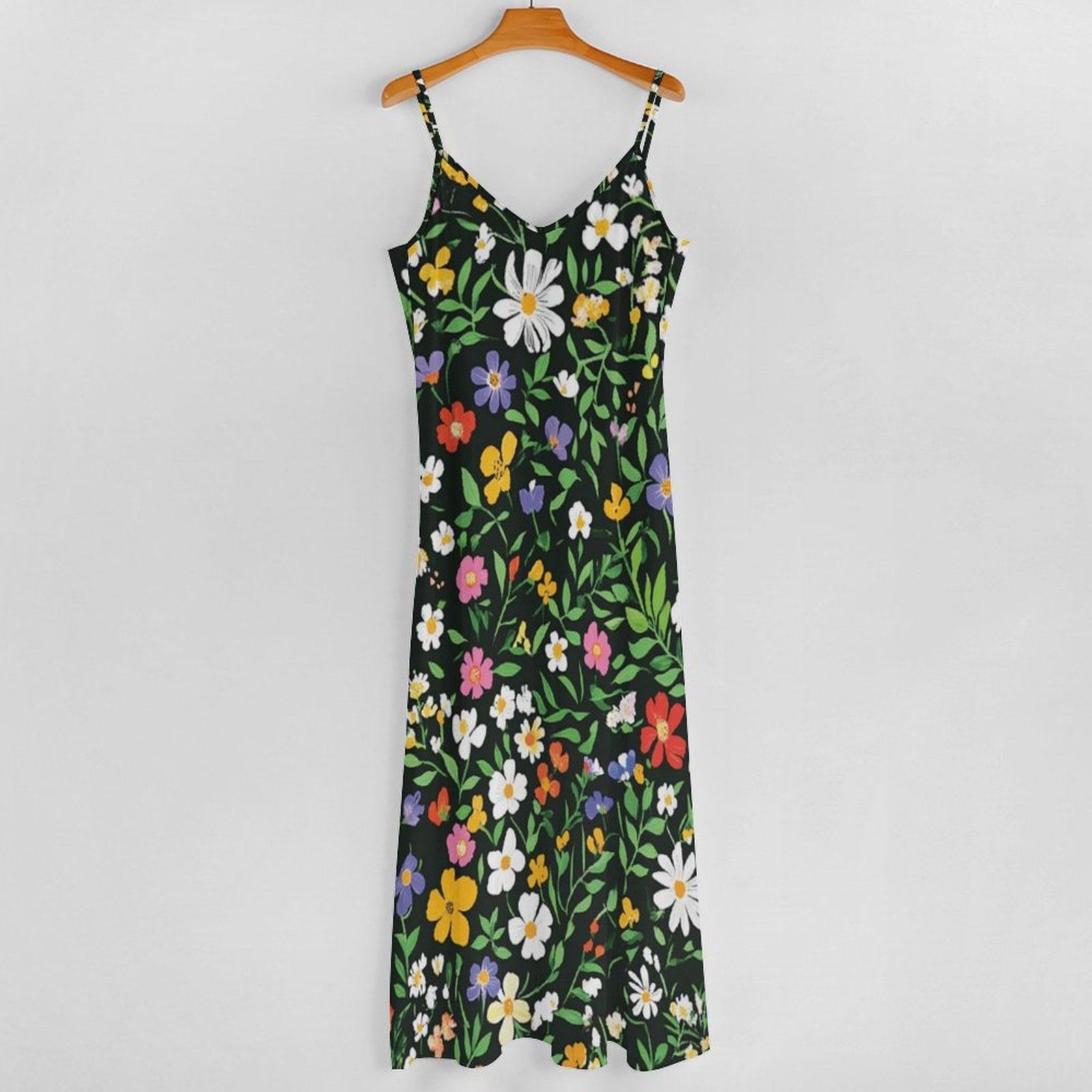 Wildflower Garden Maxi Dress, Green Floral Cottagecore Sundress, Summer Picnic Outfit