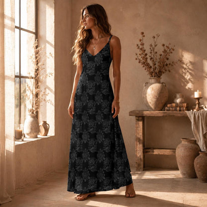 Black Floral Maxi Dress Gothic Rose Slip Dress Dark Romantic Outfit