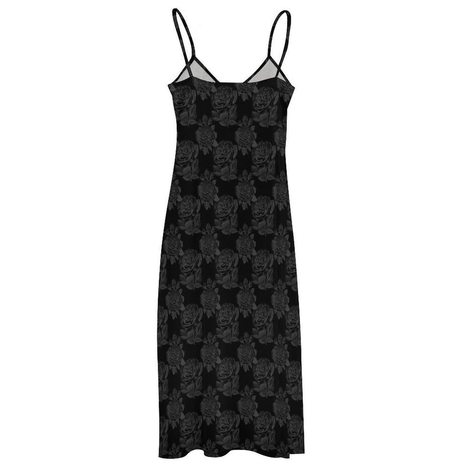 Black Floral Maxi Dress Gothic Rose Slip Dress Dark Romantic Outfit
