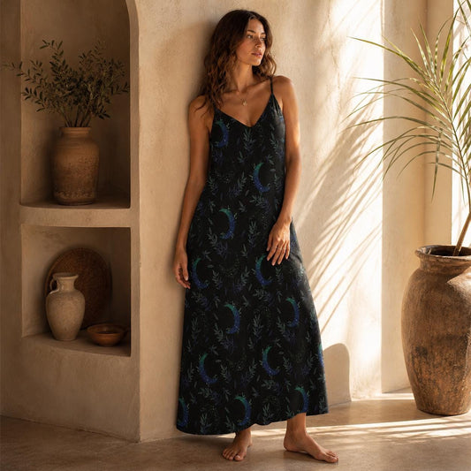 Celestial Tarot Moon Maxi Dress Witchy Cottagecore A-Line