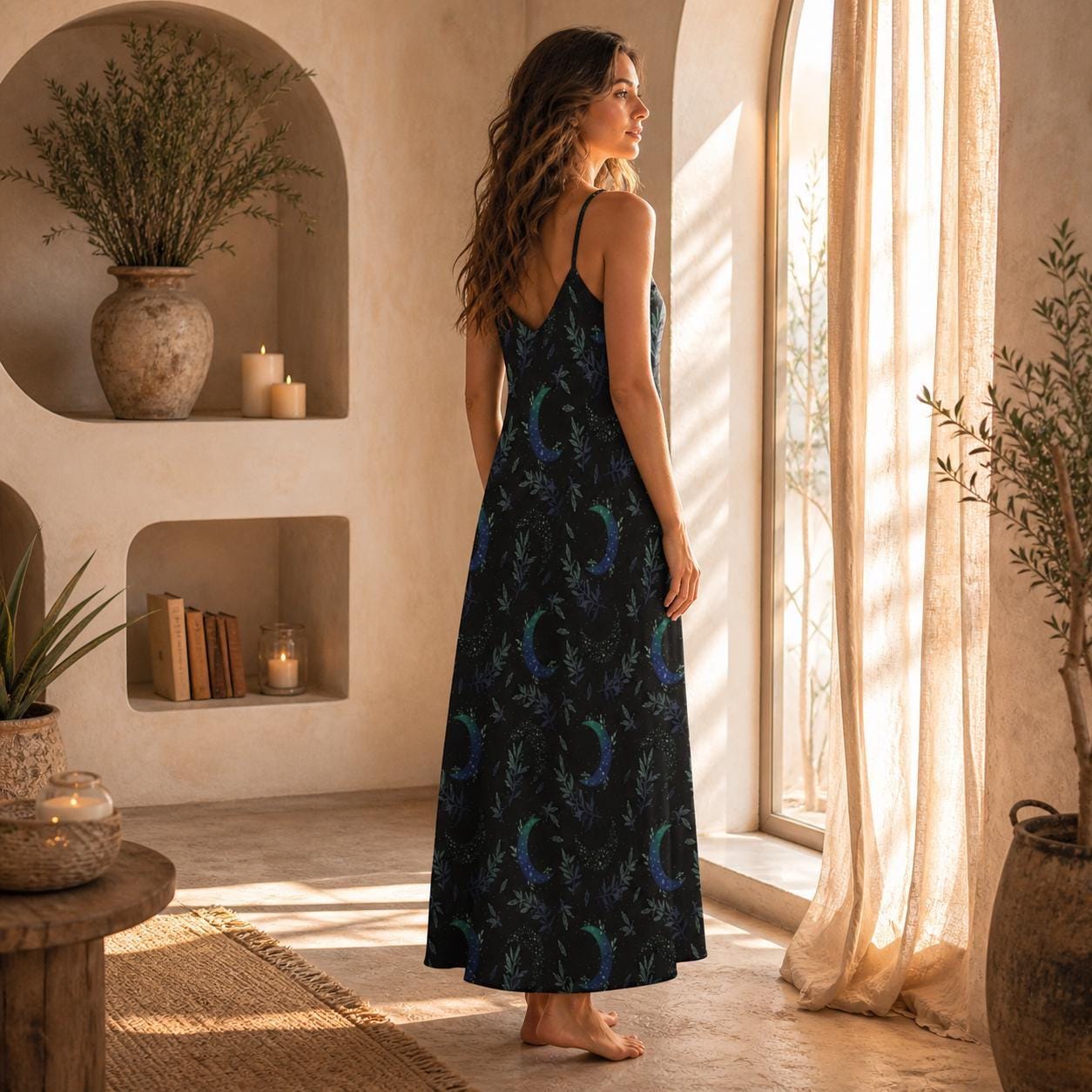 Celestial Tarot Moon Maxi Dress Witchy Cottagecore A-Line