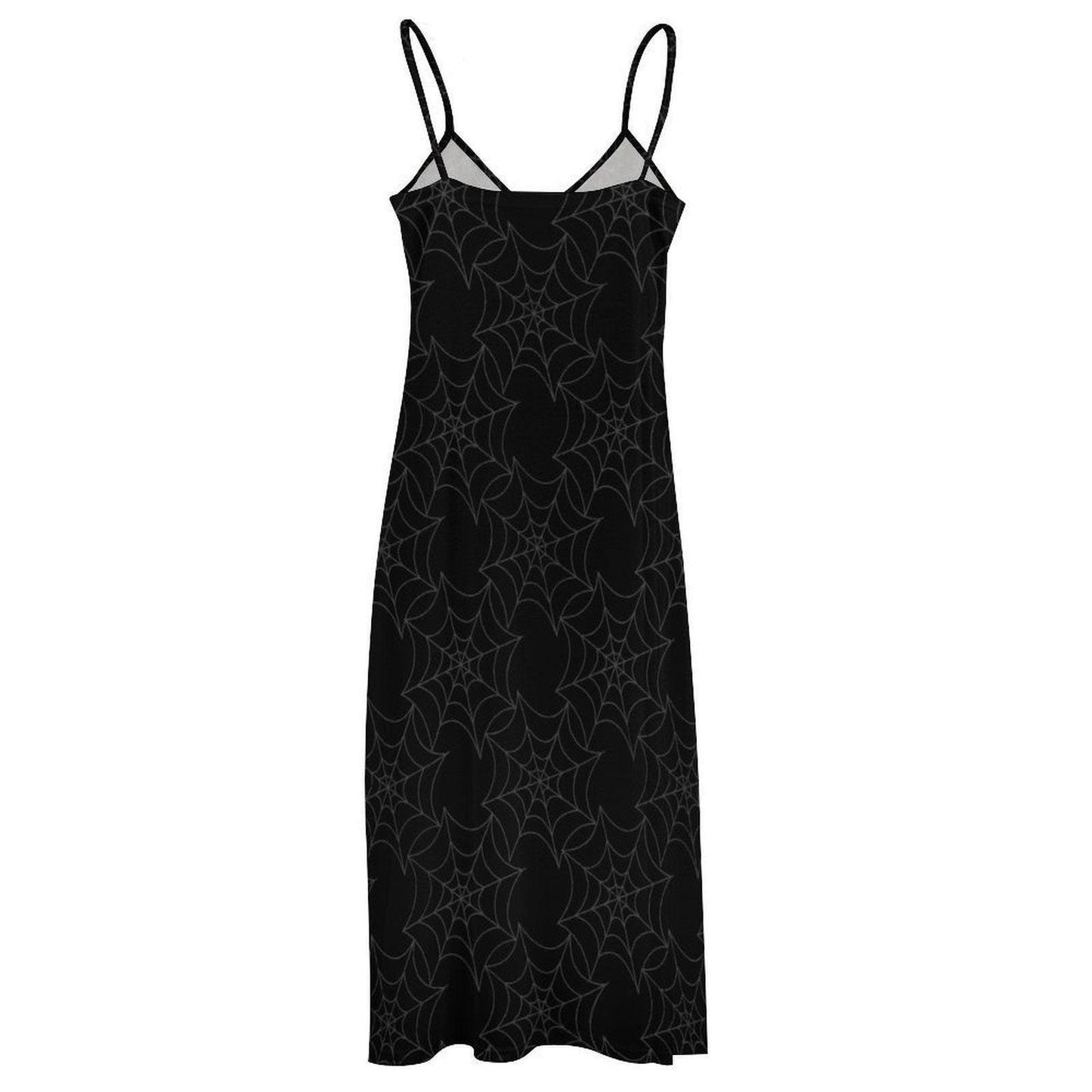 Spiderweb Maxi Dress, Black Cami Sundress, Cottage Goth Summer Dress