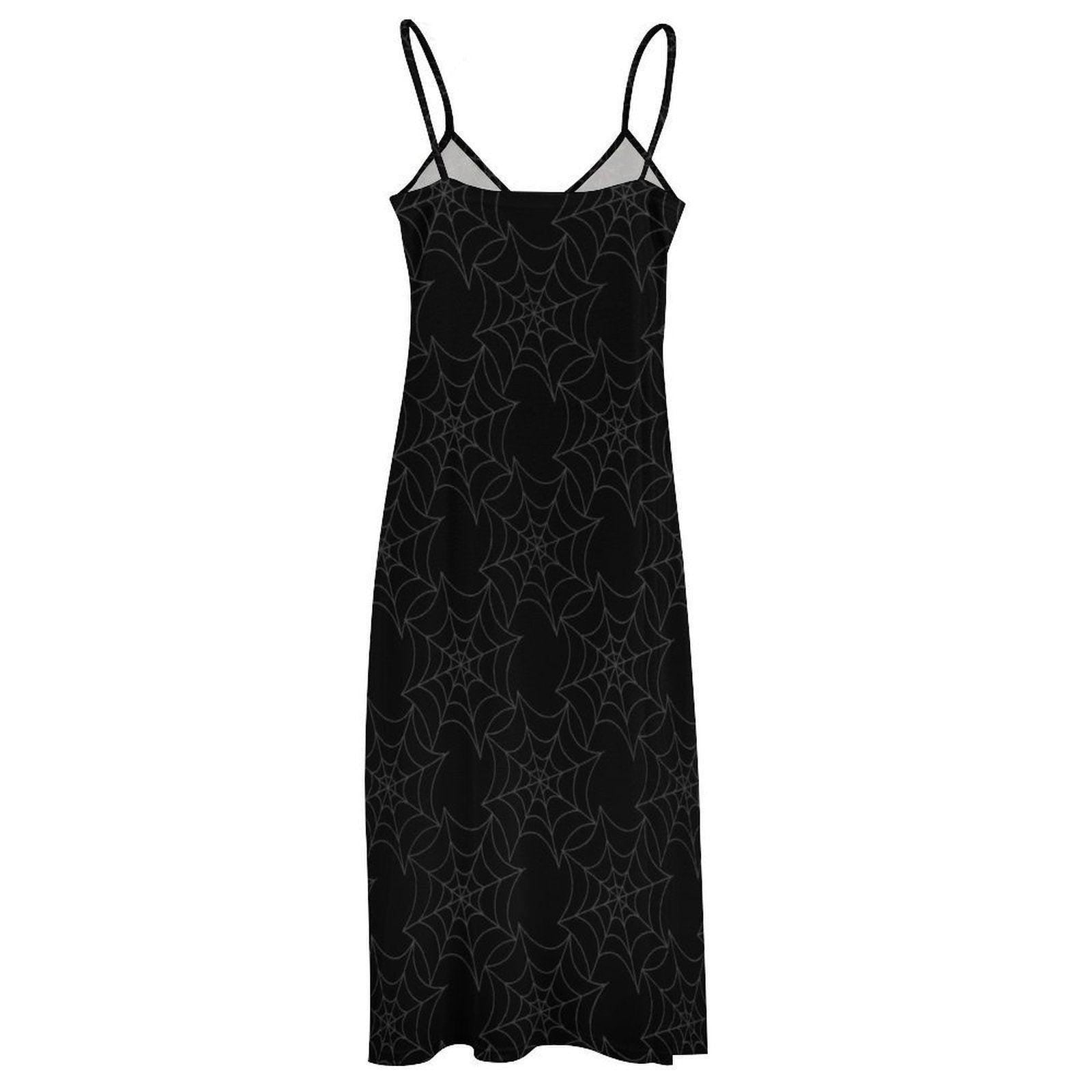 Spiderweb Maxi Dress, Black Cami Sundress, Cottage Goth Summer Dress