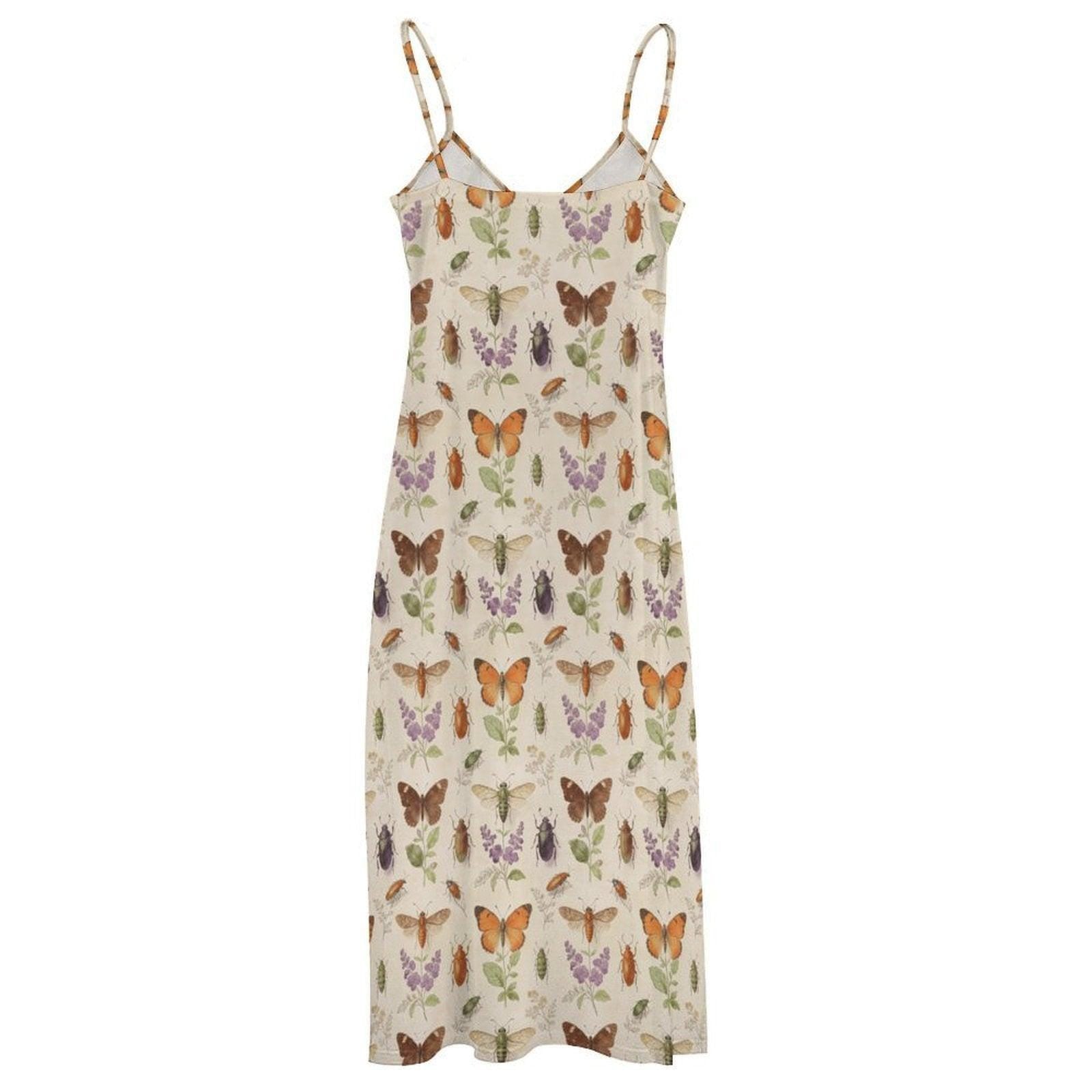Butterfly Maxi Dress, Insect Print Sundress, Botanical Moth Prairie Outfit