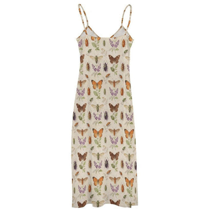 Butterfly Maxi Dress, Insect Print Sundress, Botanical Moth Prairie Outfit
