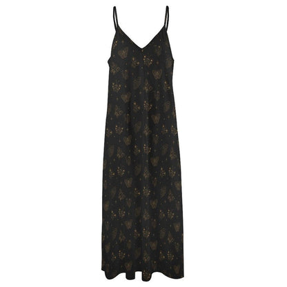 Celestial Butterfly Maxi Dress, Black Moth Slip Sundress, Boho Floral Vacation Outfit