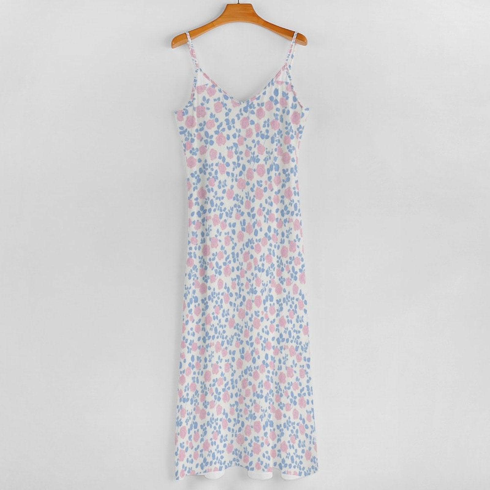 Ditsy Floral Maxi Dress, White Blue Pink Sleeveless Summer Sundress
