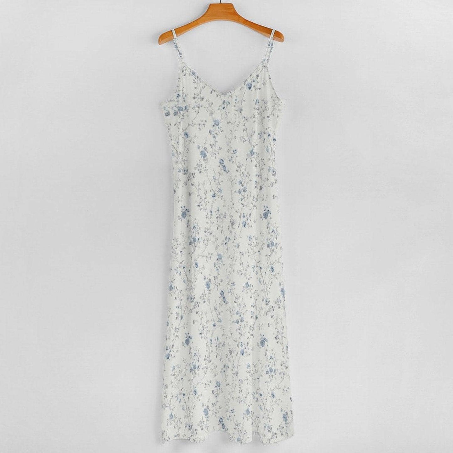 Blue Ditsy Floral Maxi Dress, White Spaghetti Strap Sundress, Coastal Cottage Style