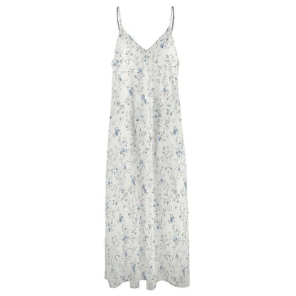 Blue Ditsy Floral Maxi Dress, White Spaghetti Strap Sundress, Coastal Cottage Style