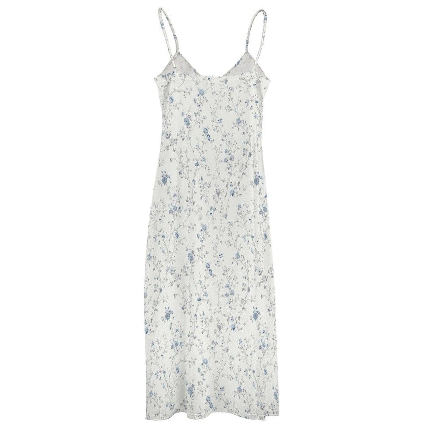 Blue Ditsy Floral Maxi Dress, White Spaghetti Strap Sundress, Coastal Cottage Style