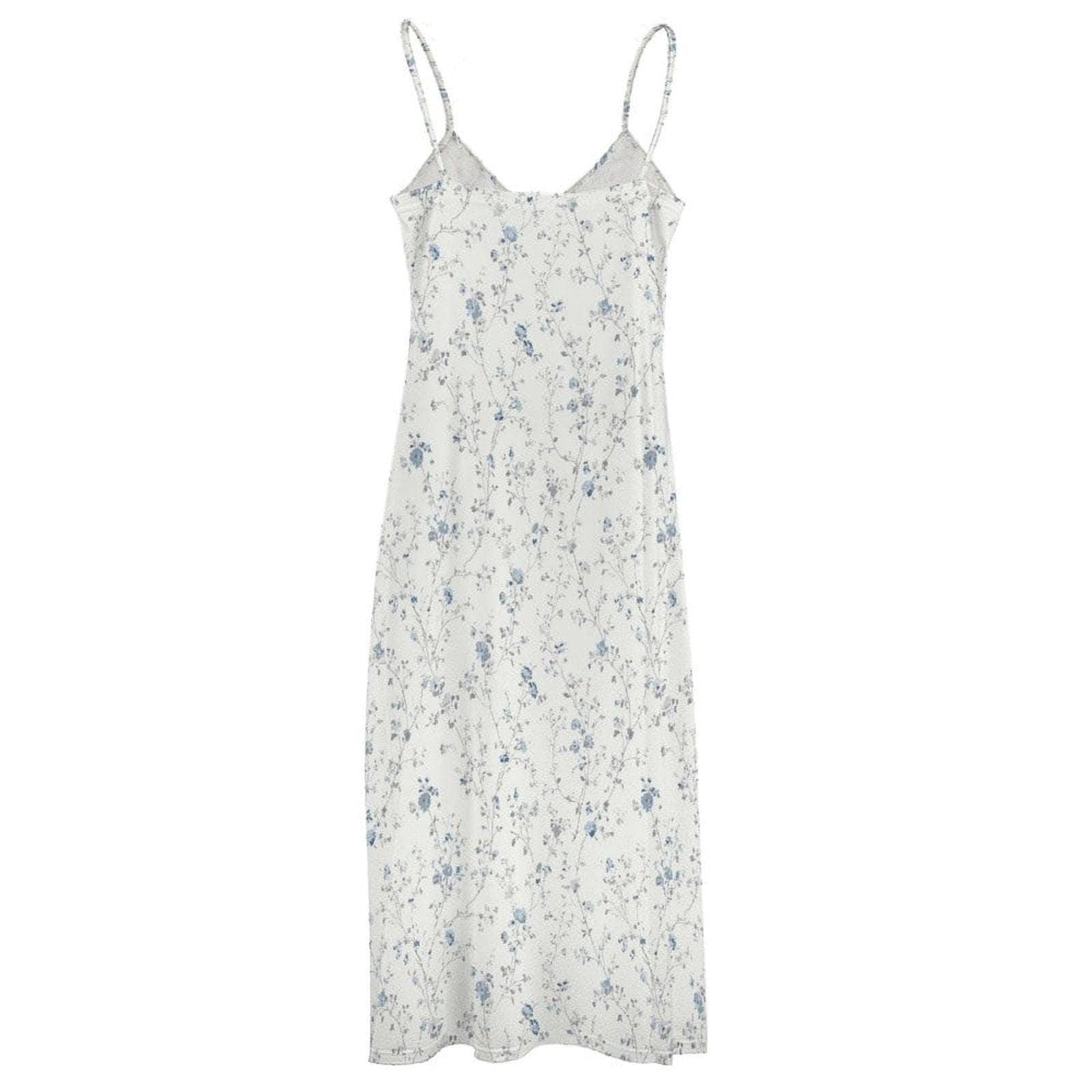 Blue Ditsy Floral Maxi Dress, White Spaghetti Strap Sundress, Coastal Cottage Style
