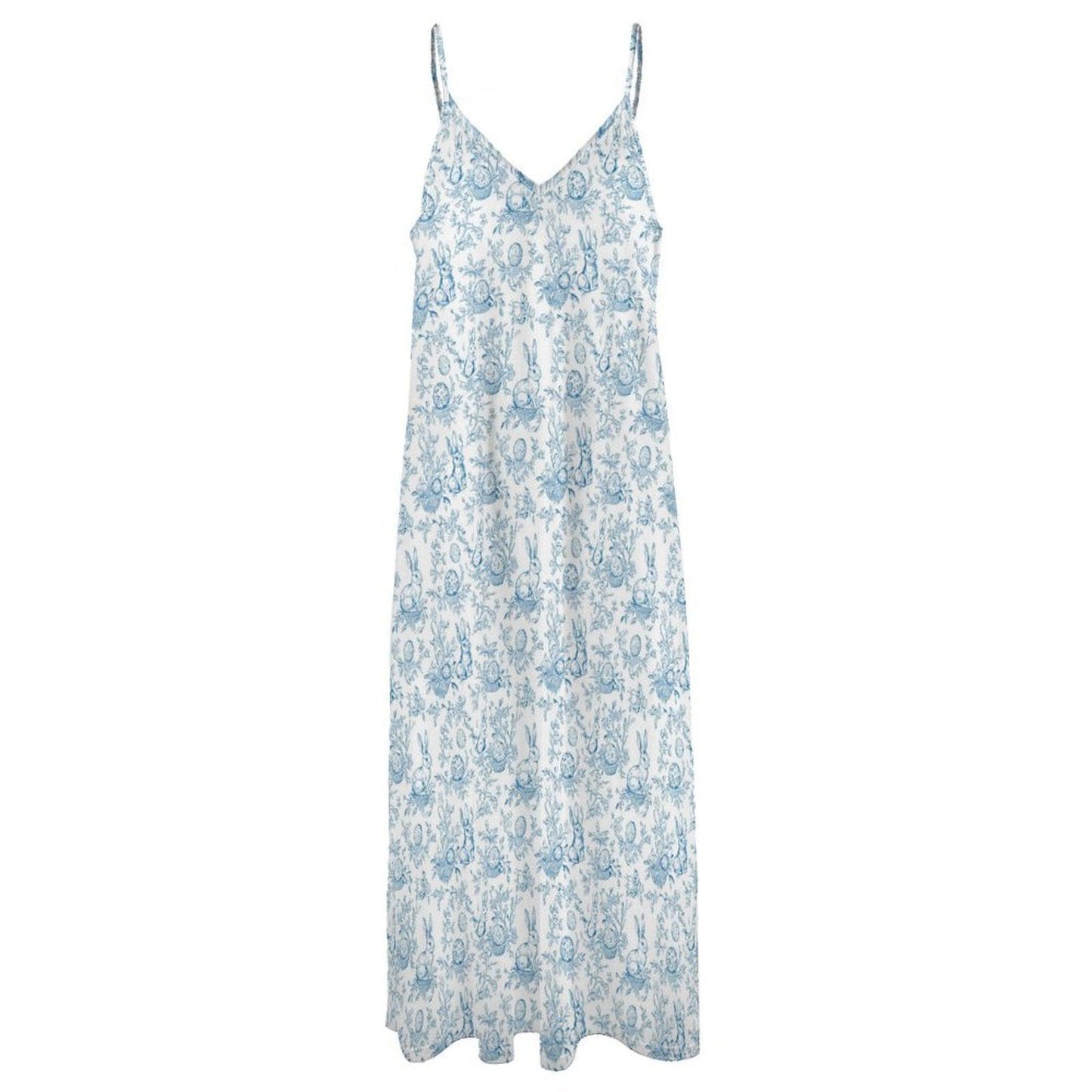Blue Toile Bunny Print Maxi Dress, Grandmillennial Easter Sundress