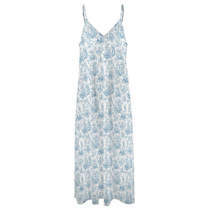 Blue Toile Bunny Print Maxi Dress, Grandmillennial Easter Sundress