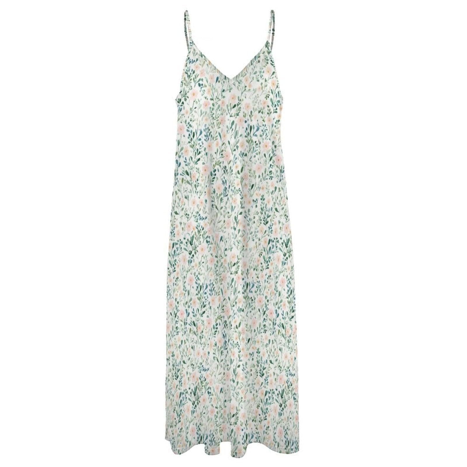 Sage Green Watercolor Floral Maxi Dress, Coastal Grandmother Summer Sundress
