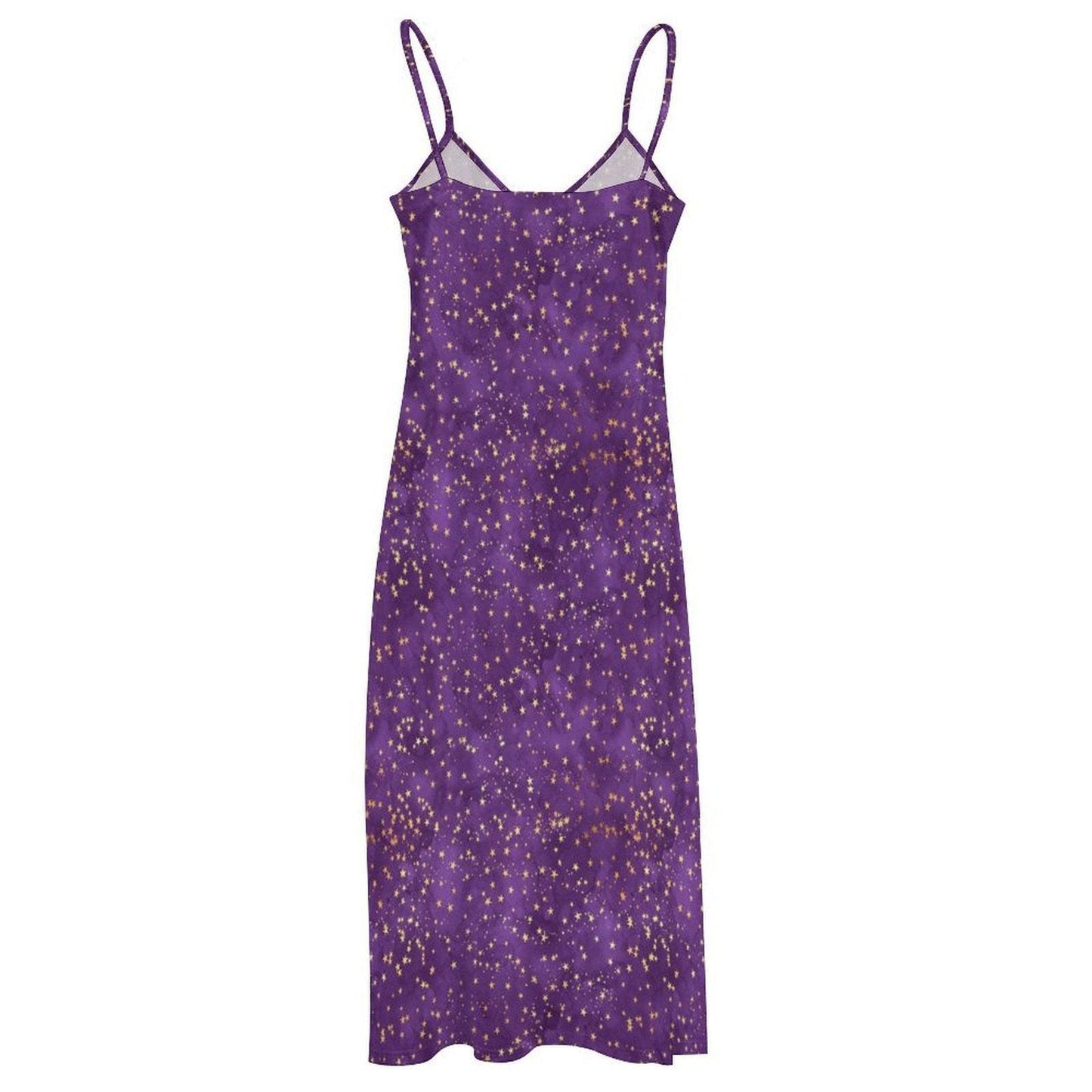 Celestial Maxi Dress, Purple Star Print, V-Neck Cami Sundress, Flowy Festival Wear