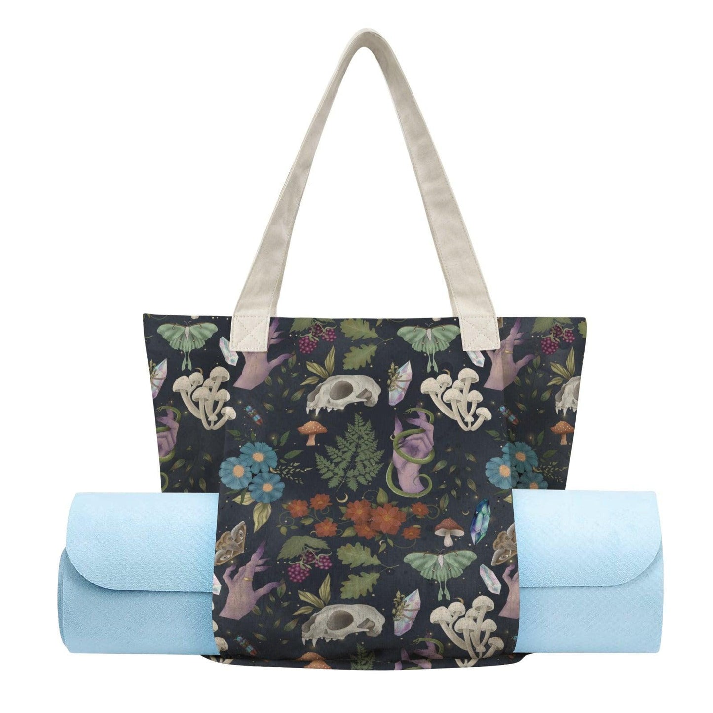 Witchy Skull, Purple Snake and Mushroom Yoga Mat Tote