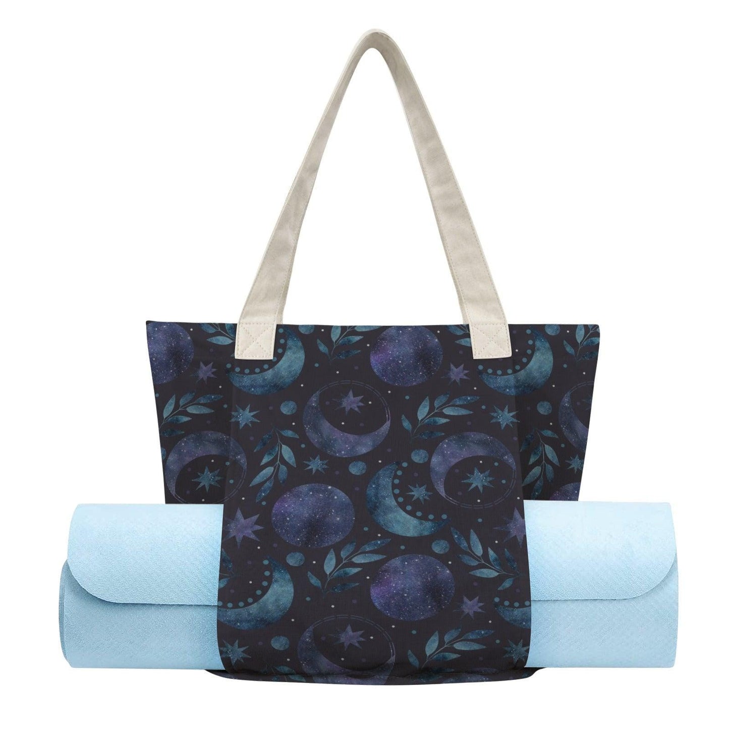 Moon Phase Yoga Mat Bag, Celestial Watercolor Tote with Mat Holder