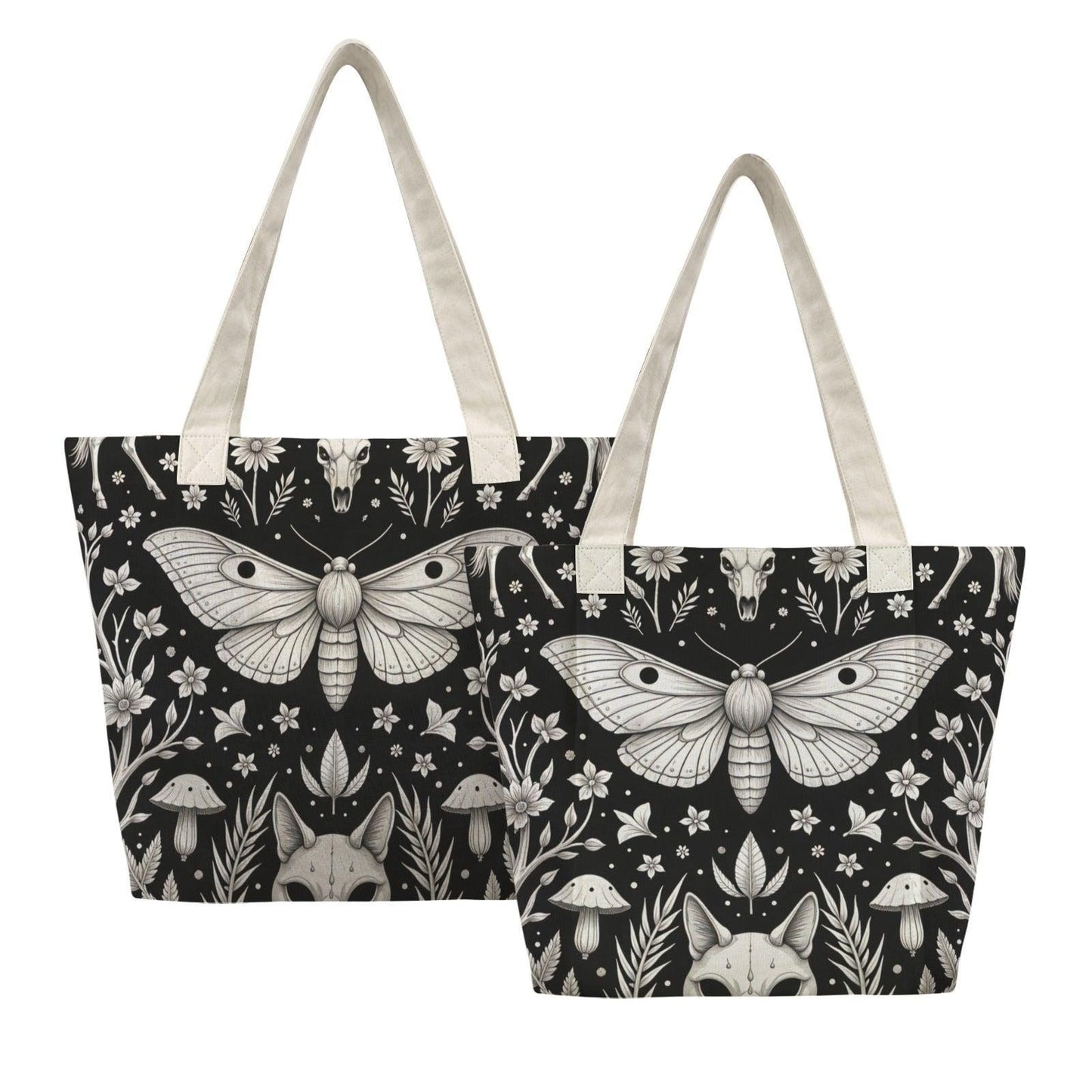 Luna Moth Yoga Mat Tote Bag, Black White Mushroom Skull Print Shoulder Bag