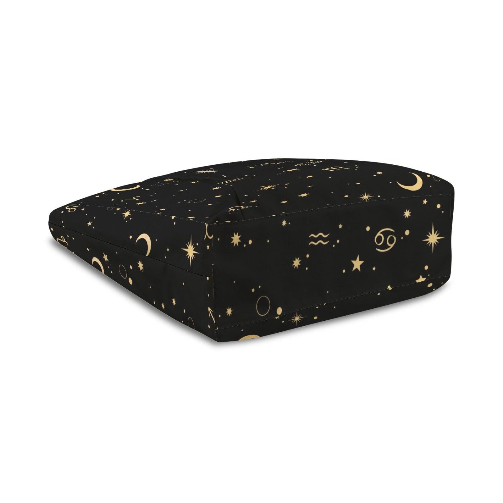 Black Canvas Zodiac Yoga Mat Tote, Gold Celestial Print, Studio Gym Bag