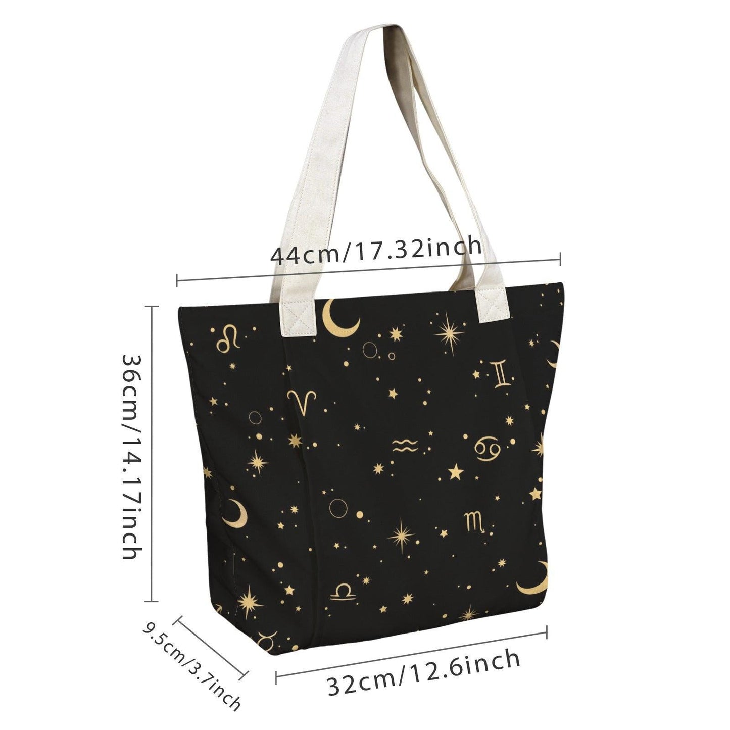 Black Canvas Zodiac Yoga Mat Tote, Gold Celestial Print, Studio Gym Bag