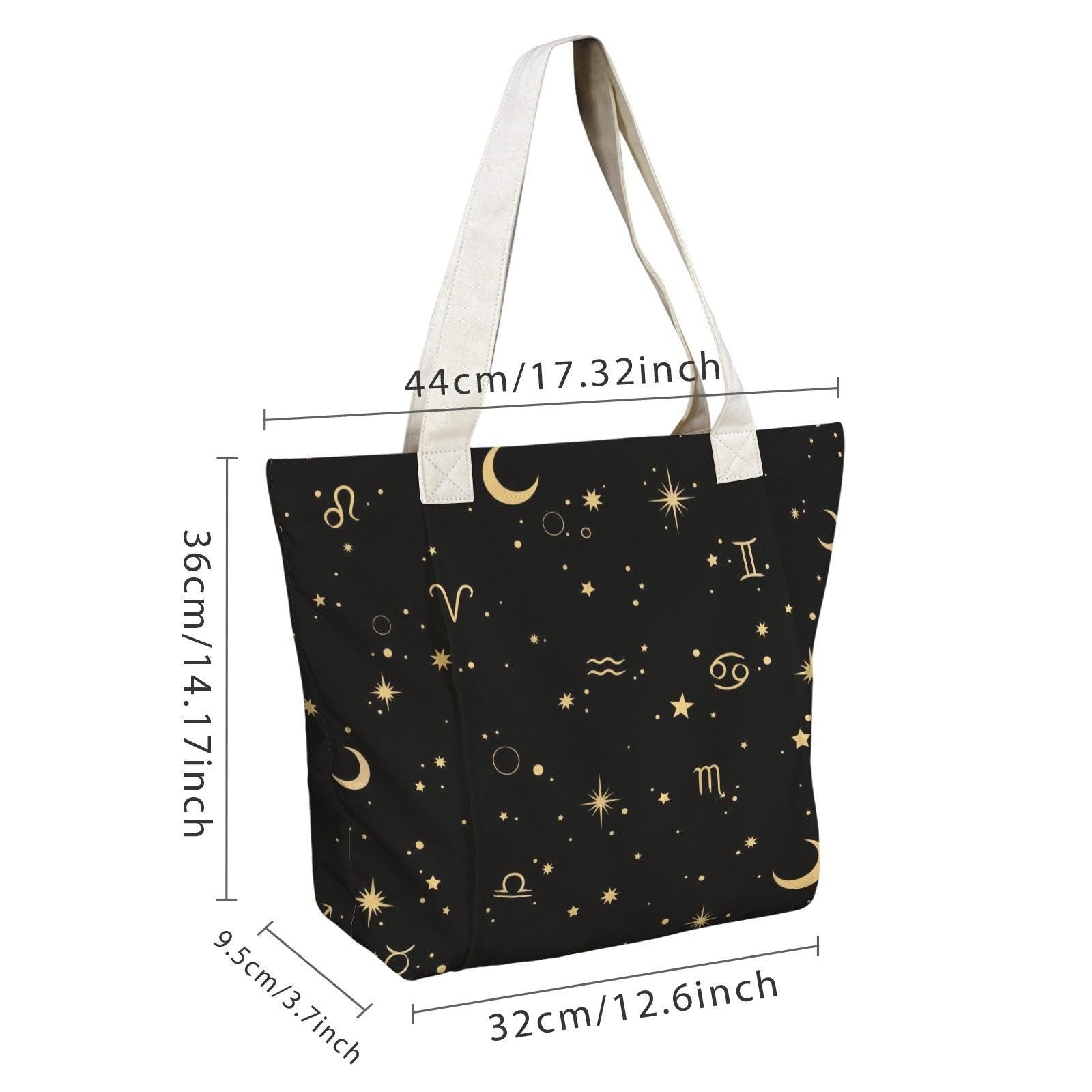 Black Canvas Zodiac Yoga Mat Tote, Gold Celestial Print, Studio Gym Bag