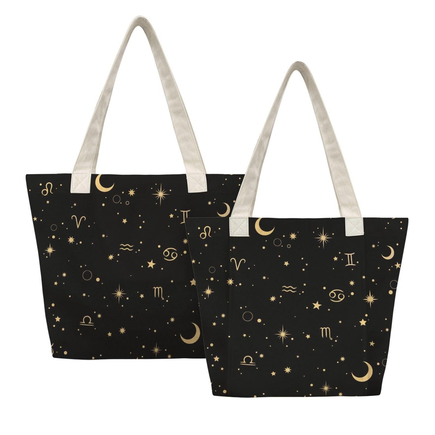 Black Canvas Zodiac Yoga Mat Tote, Gold Celestial Print, Studio Gym Bag