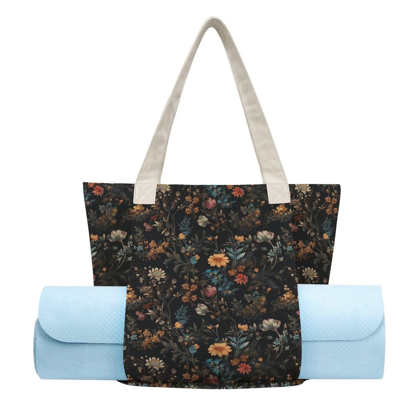 Dark Floral Yoga Mat Bag, Moody Wildflower Botanical Tote Carrier