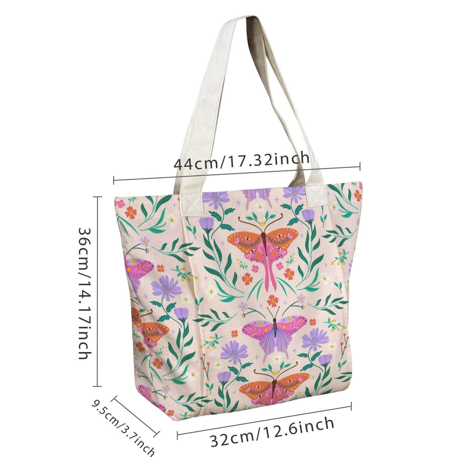 Art Nouveau Butterfly Yoga Mat Tote Bag, Pastel Floral Canvas Shoulder Bag