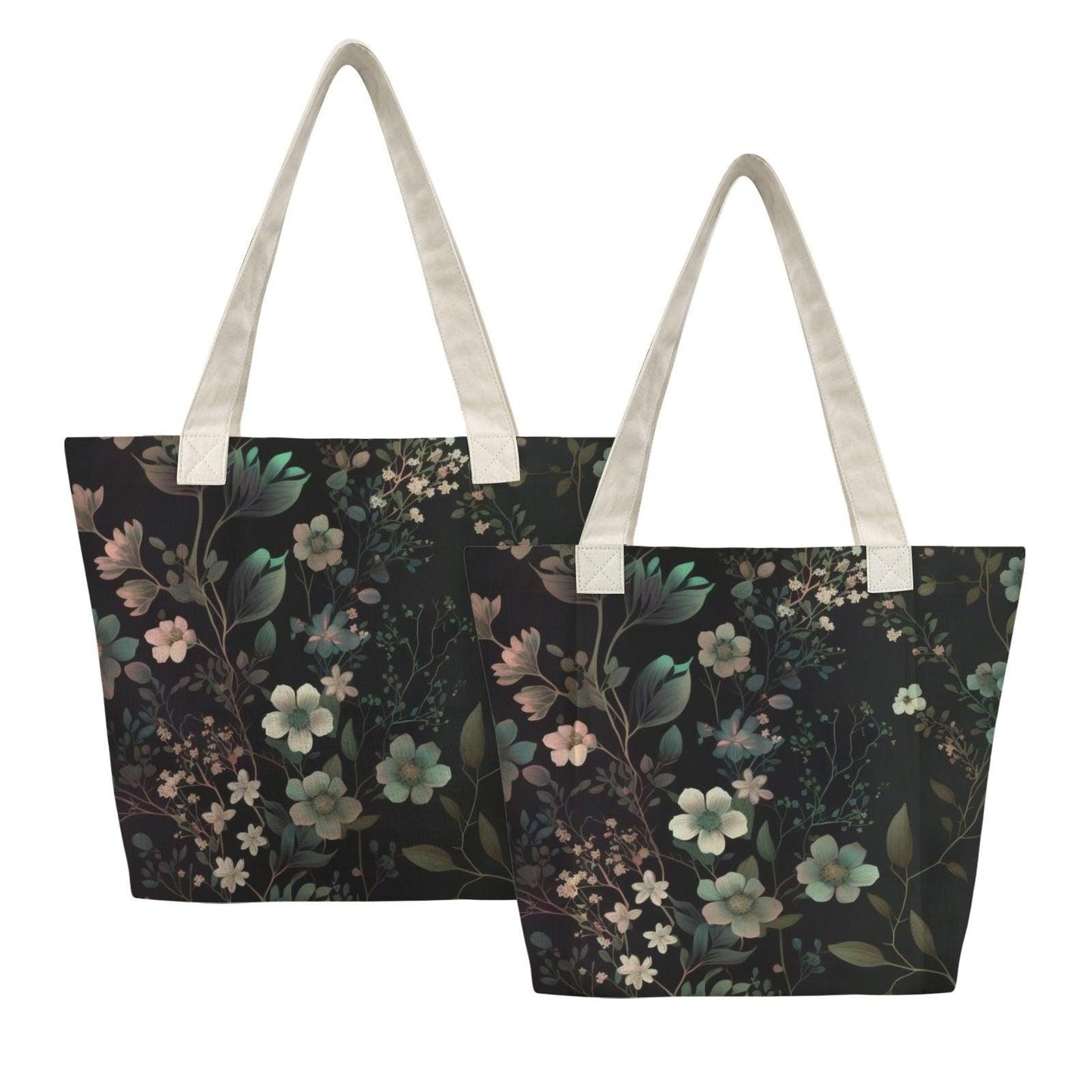 Dark Botanical Moth Print Yoga Tote Bag with Blue Mat Pockets