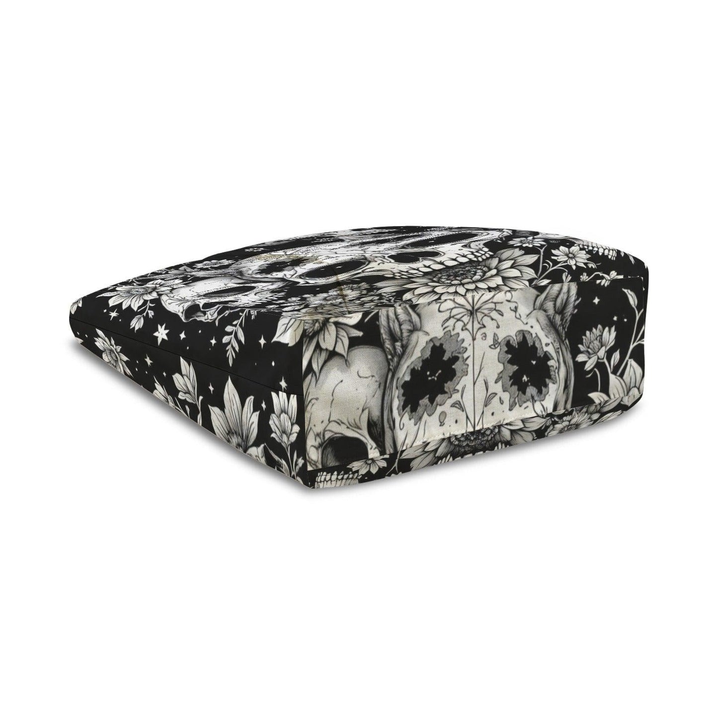 Gothic Skull Floral Yoga Mat Bag, Black White Line Art Tote, Witchy Gym Bag