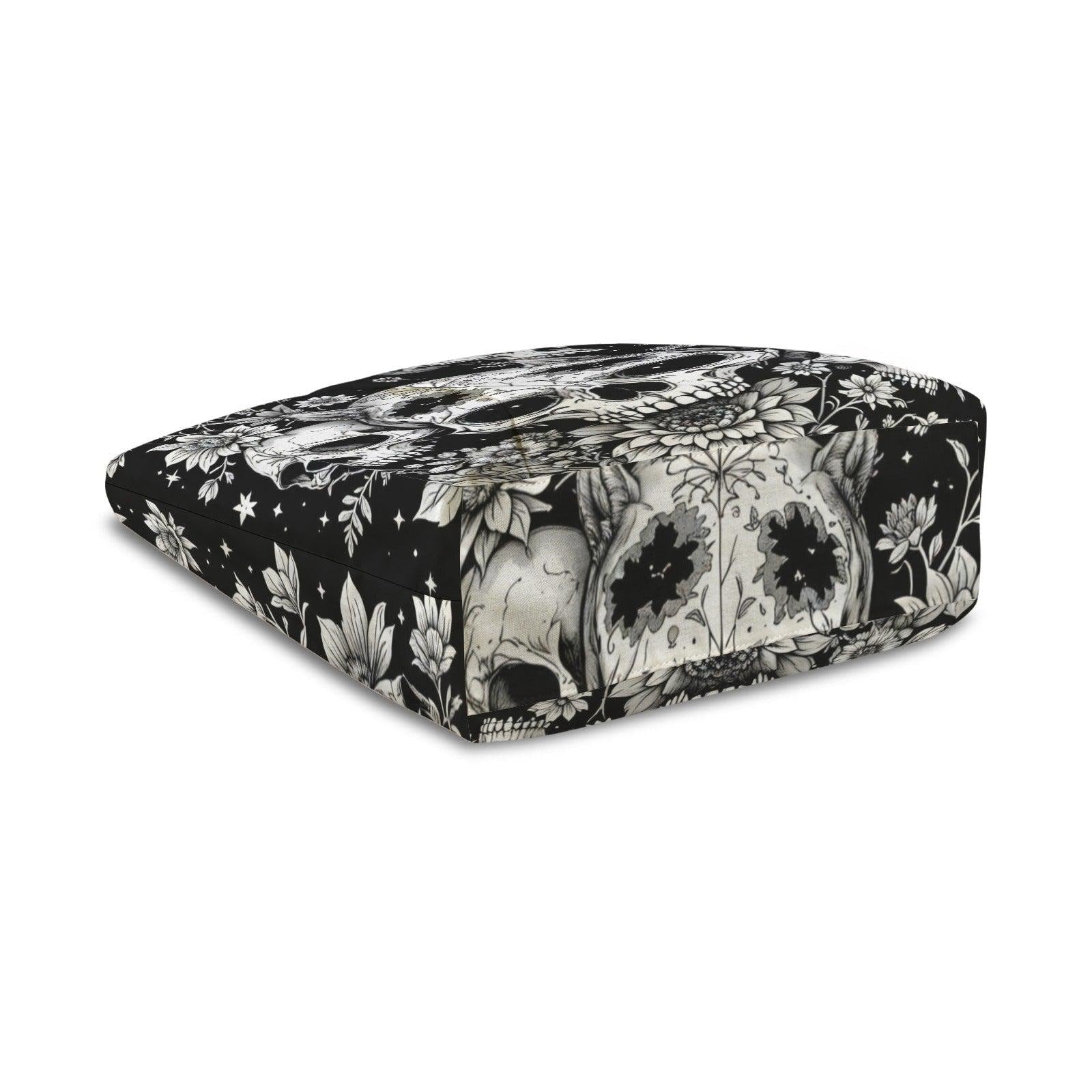 Gothic Skull Floral Yoga Mat Bag, Black White Line Art Tote, Witchy Gym Bag