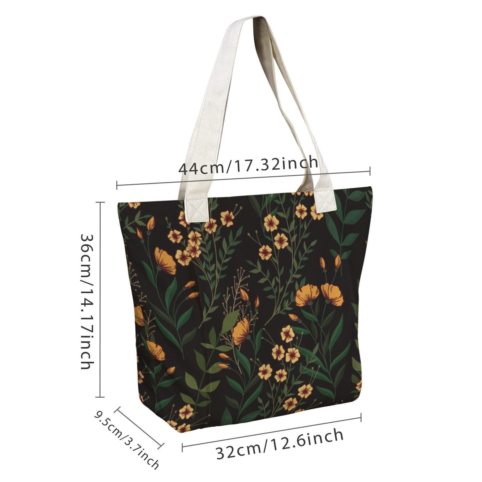 Black Wildflower Yoga Tote Bag, Orange Floral Gym Bag, Botanical Workout Carryall