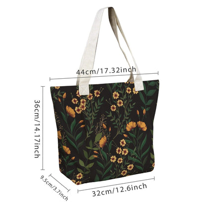Black Wildflower Yoga Tote Bag, Orange Floral Gym Bag, Botanical Workout Carryall