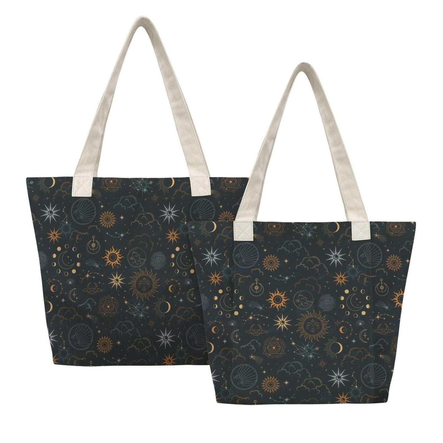 Celestial Yoga Mat Bag, Sun Moon Stars Tote with Strap, Dark Boho Studio Carrier