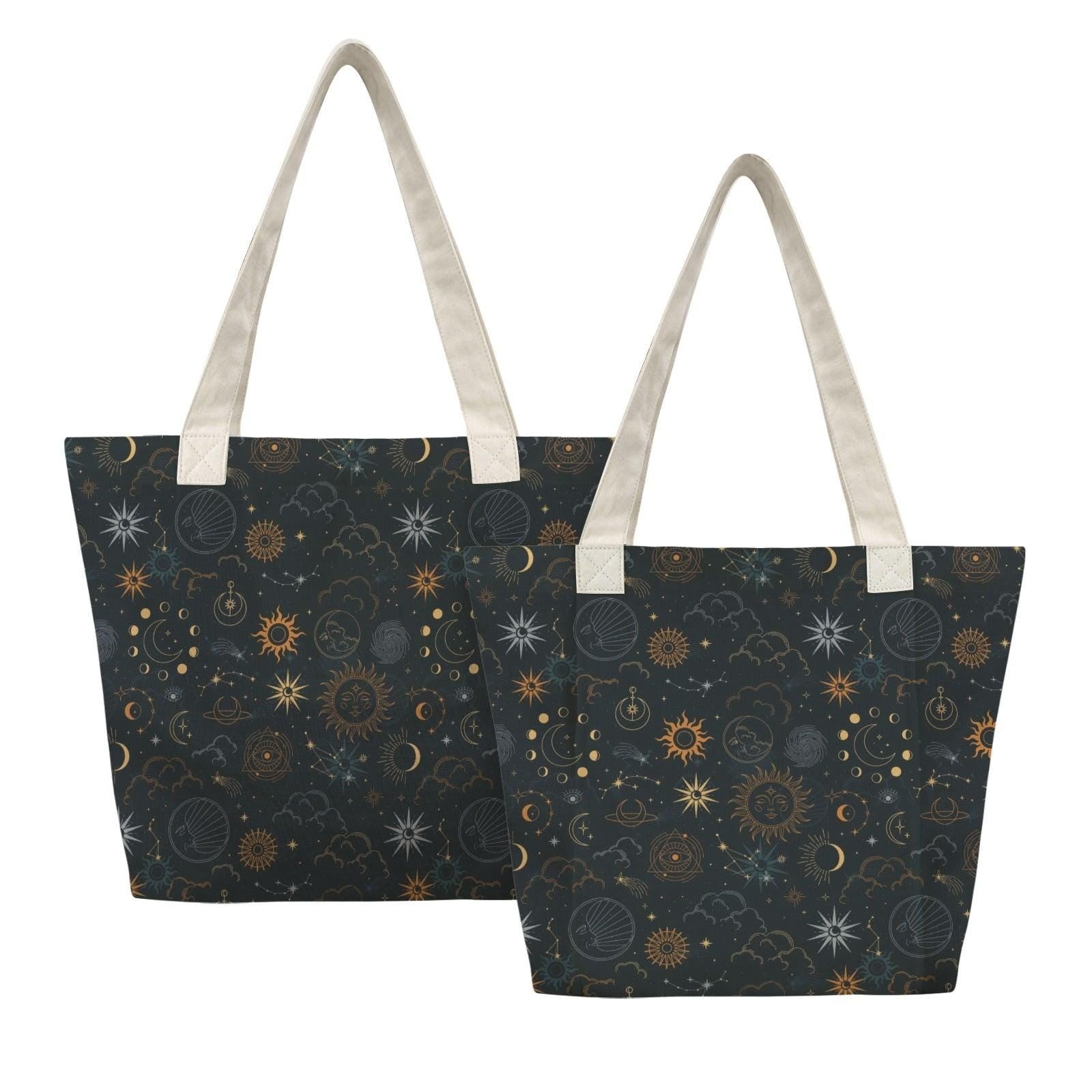 Celestial Yoga Mat Bag, Sun Moon Stars Tote with Strap, Dark Boho Studio Carrier