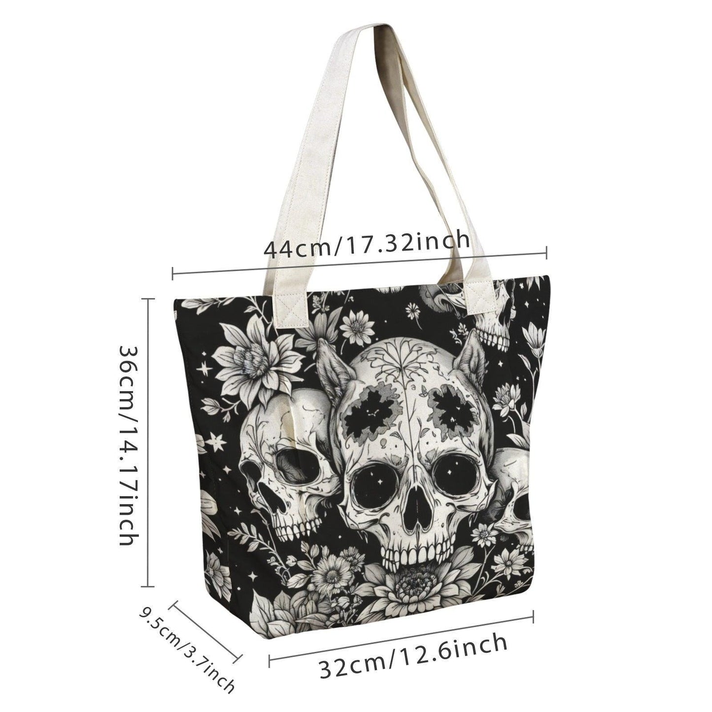 Gothic Skull Floral Yoga Mat Bag, Black White Line Art Tote, Witchy Gym Bag