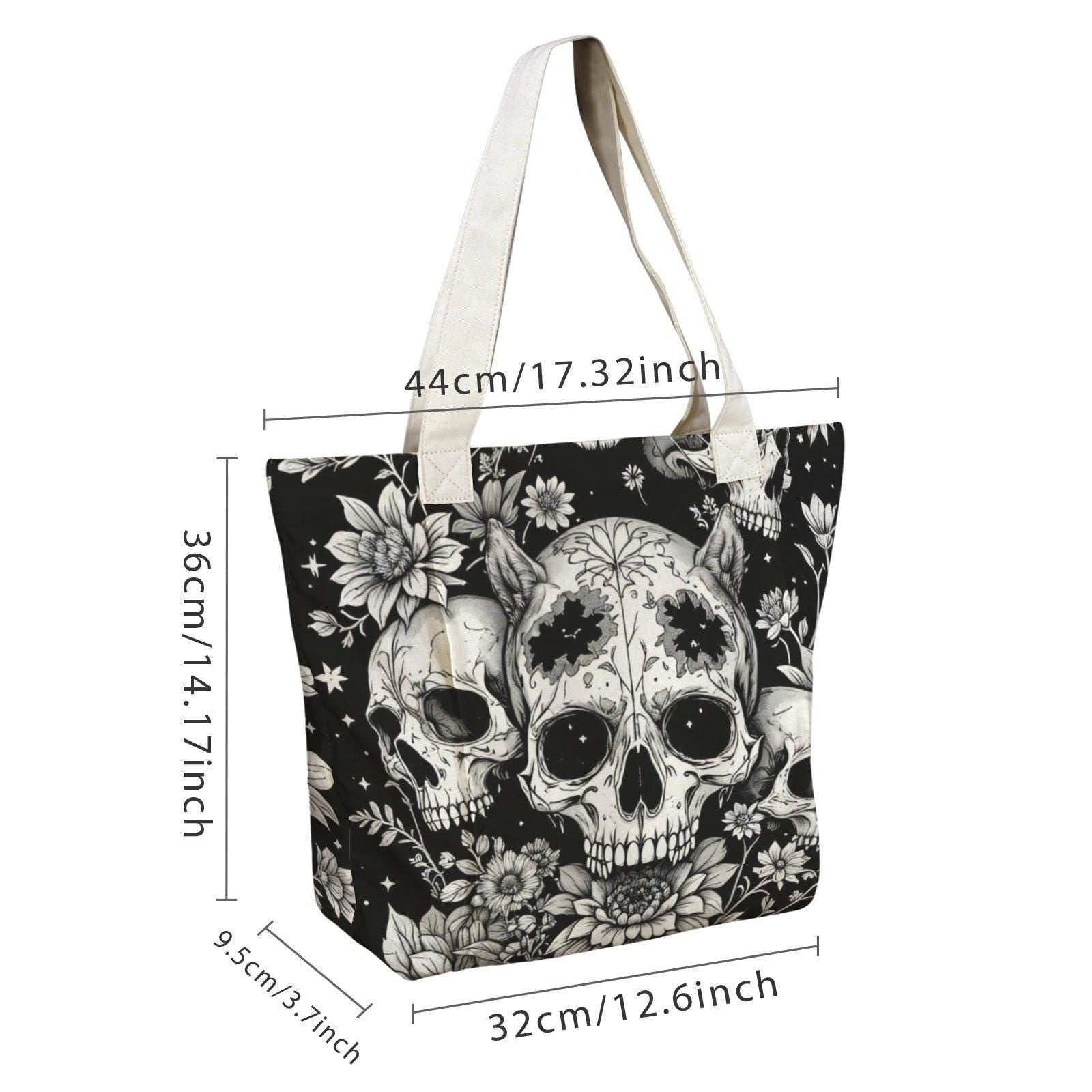 Gothic Skull Floral Yoga Mat Bag, Black White Line Art Tote, Witchy Gym Bag