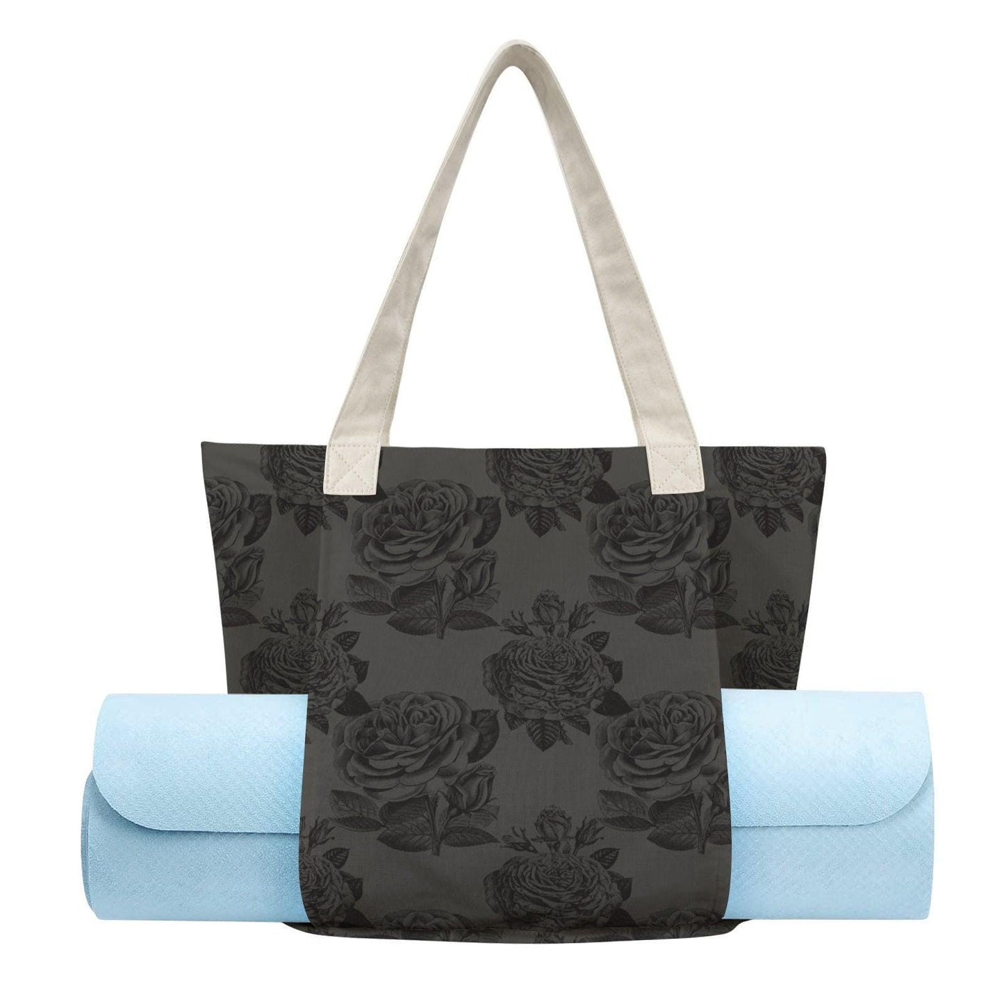 Gothic Black Rose Yoga Mat Bag, Dark Floral Tote with Mat Holder