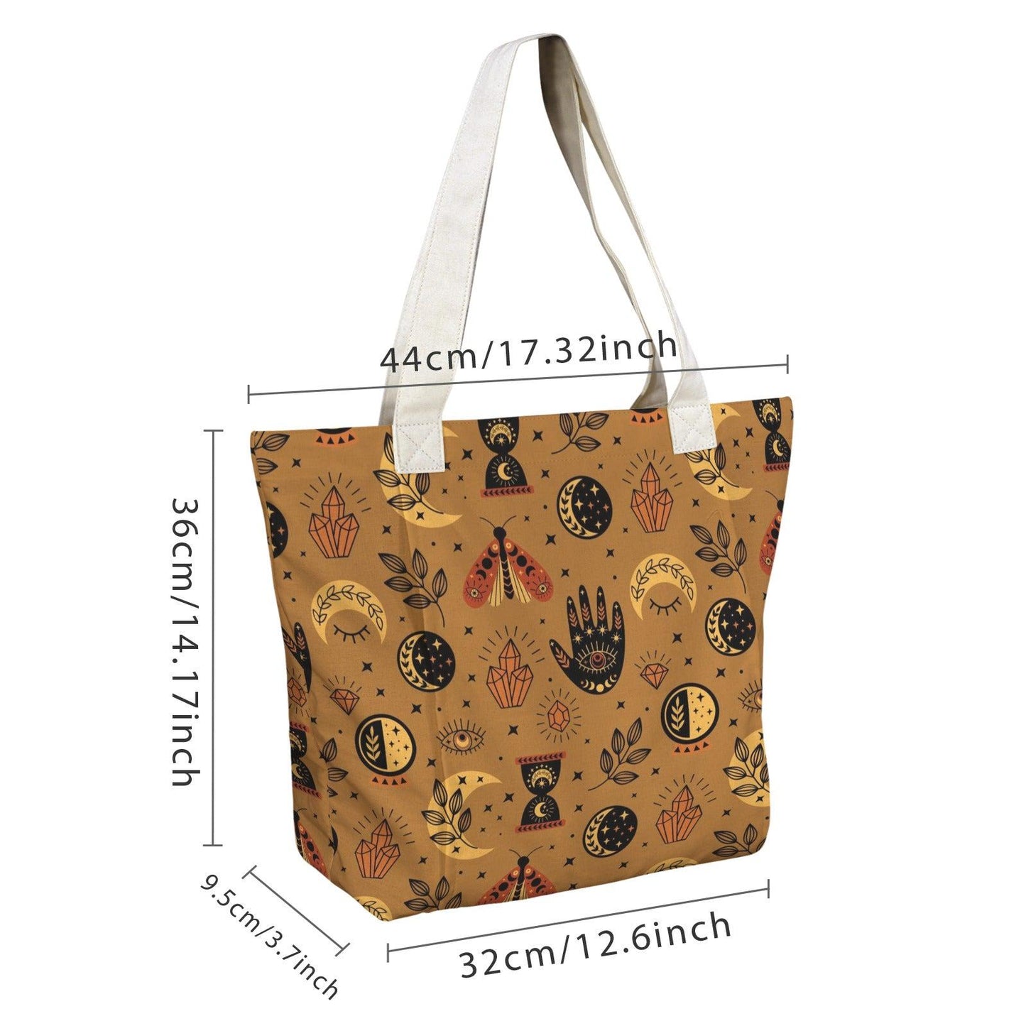 Celestial Moth Yoga Tote Bag, Mustard Moon Phase Gym Bag with Mat Holder
